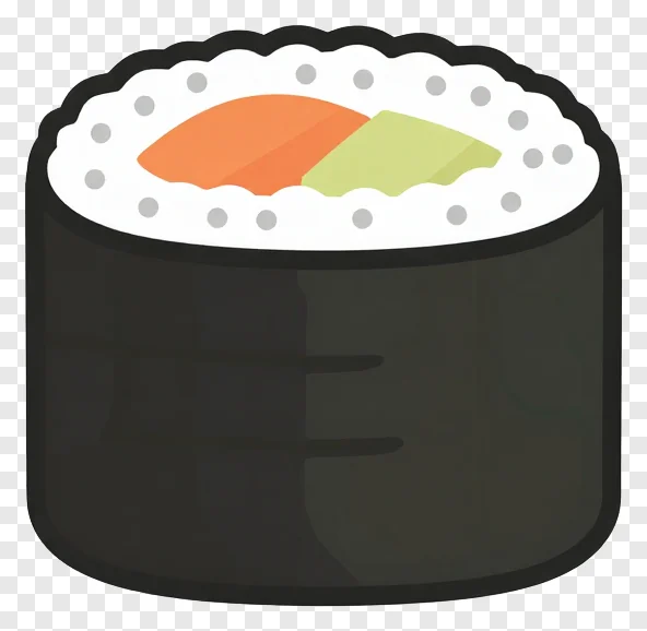 Cartoon sushi roll with orange and green fillings.