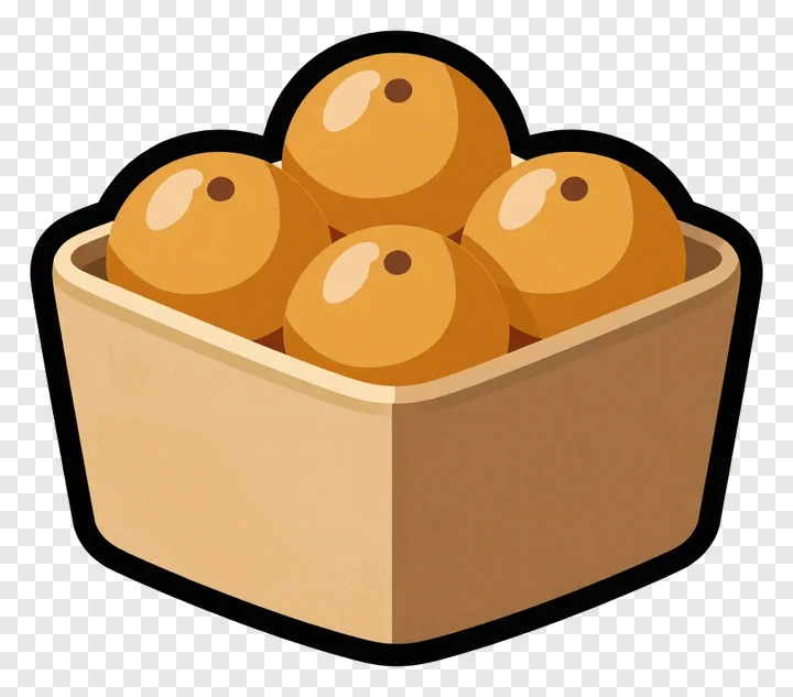 A wooden box containing golden ladoos.
