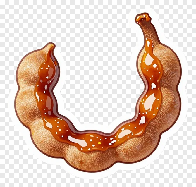 Tamarind pod covered in shiny glaze.