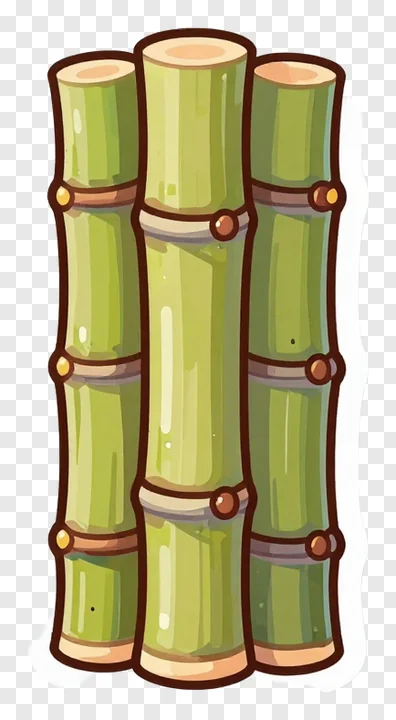 Three cartoon-style sugarcane stalks standing upright.
