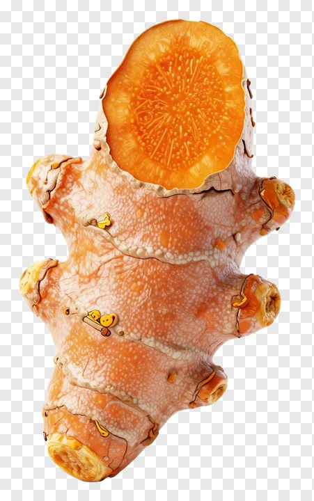 Sliced turmeric root showing inner texture.