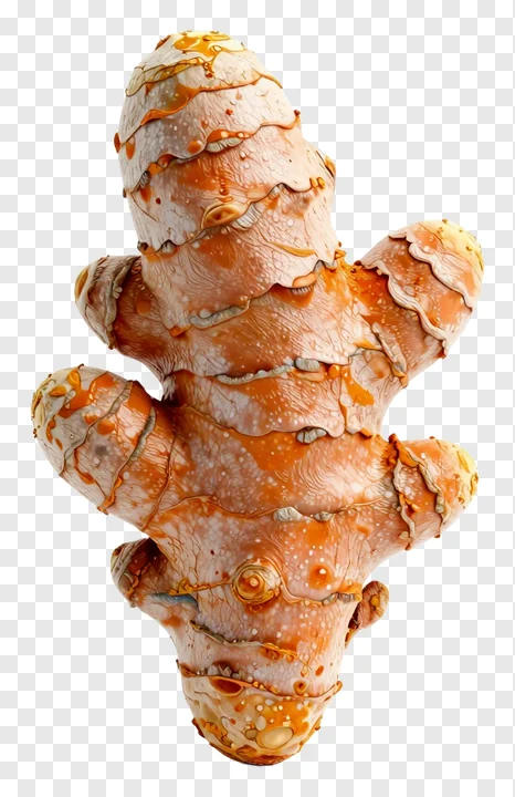 A turmeric root covered in shiny amber resin.
