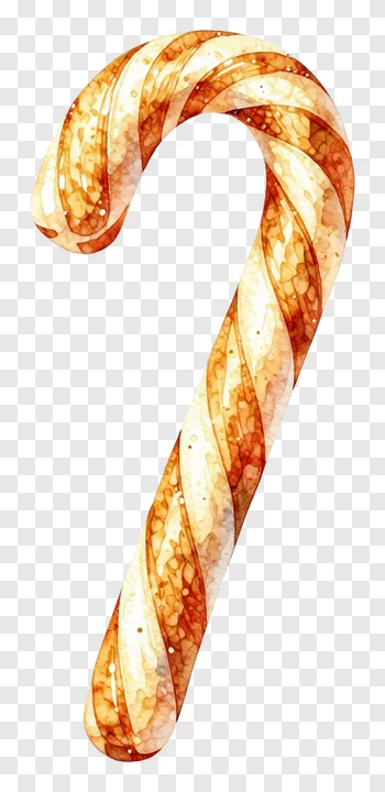 A watercolor-style candy cane with amber stripes.