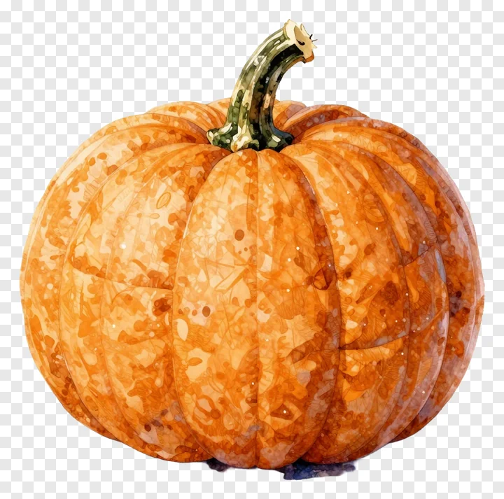 A watercolor-style pumpkin with a quilted texture.