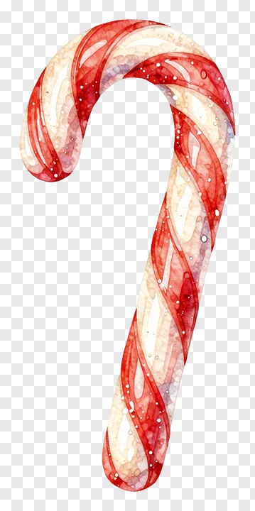A watercolor-style red and white candy cane.