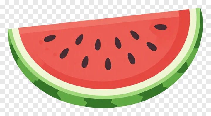 A colorful watermelon slice with seeds.