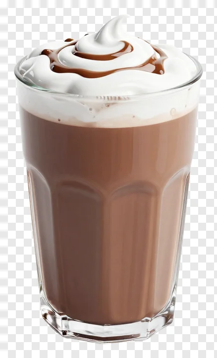 Hot chocolate with whipped cream and chocolate drizzle.