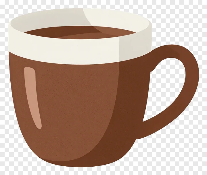 A brown ceramic mug with hot chocolate.