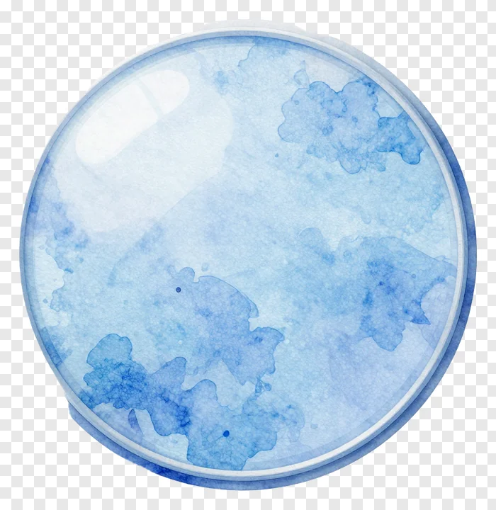 Circular interface with blue watercolor pattern.