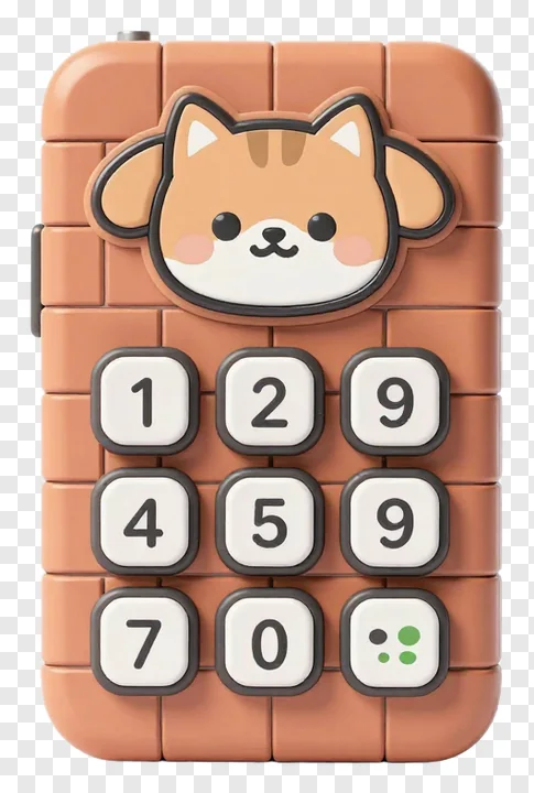 A cartoon dog face on a brick-textured phone keypad.