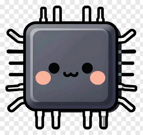 A cute cartoon microchip with a smiling face.