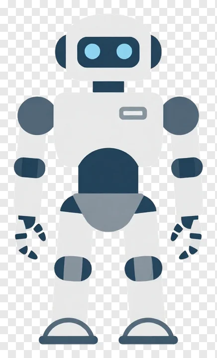 Stylized gray humanoid robot figure.