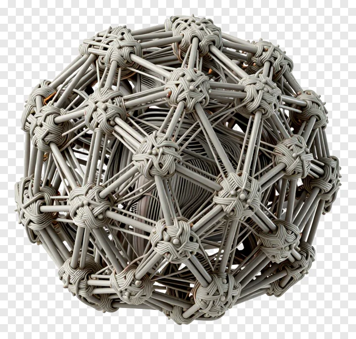 Abstract 3D model of a neural network structure with interwoven rods and knots.