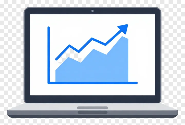 Laptop with an ascending line chart displayed on its screen.