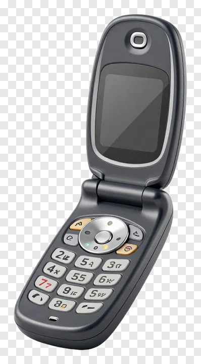 An open flip phone with a numeric keypad.