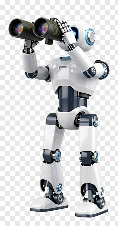 A robot using binoculars to look ahead.