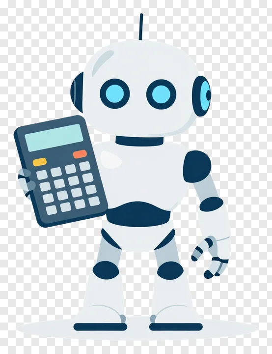 A robot holding a calculator in its hand.