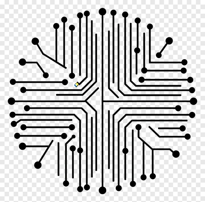 Abstract circuit pattern with interconnected lines and nodes.