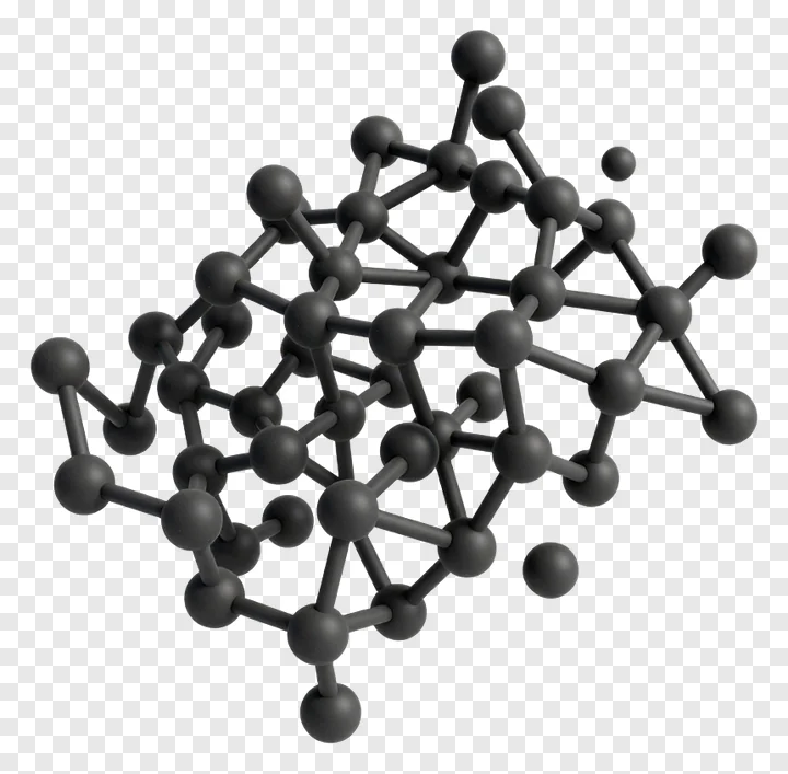 3D model of a network with dark gray spherical nodes connected by rods.