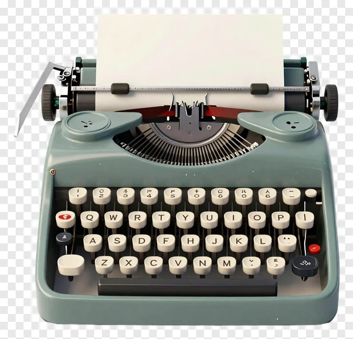 Green vintage manual typewriter on white background.