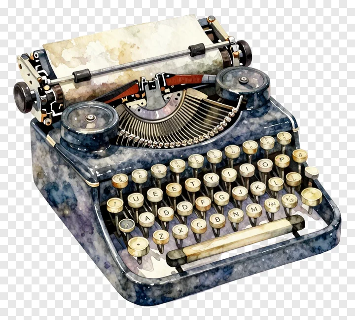 Watercolor drawing of an old-fashioned typewriter.