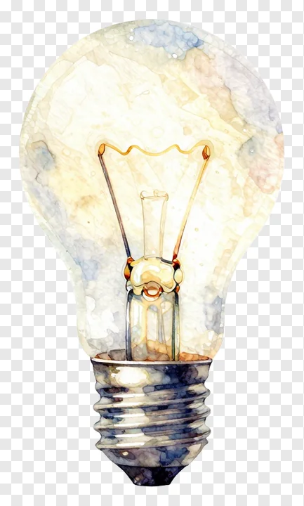 A watercolor illustration of a glowing light bulb.