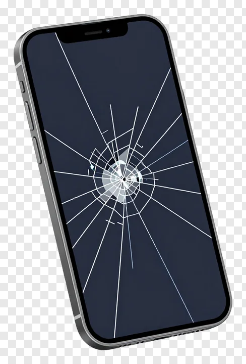 Silver smartphone with a cracked screen.
