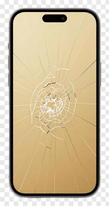 A smartphone with a cracked golden screen.
