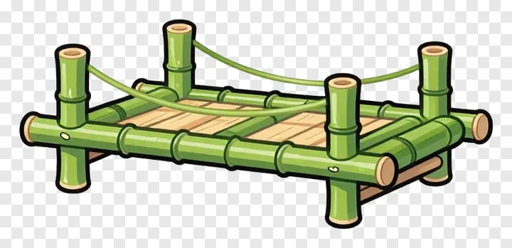 Bamboo cart with rope railings for crossing.