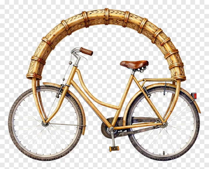 Vintage bicycle with decorative bamboo fender.