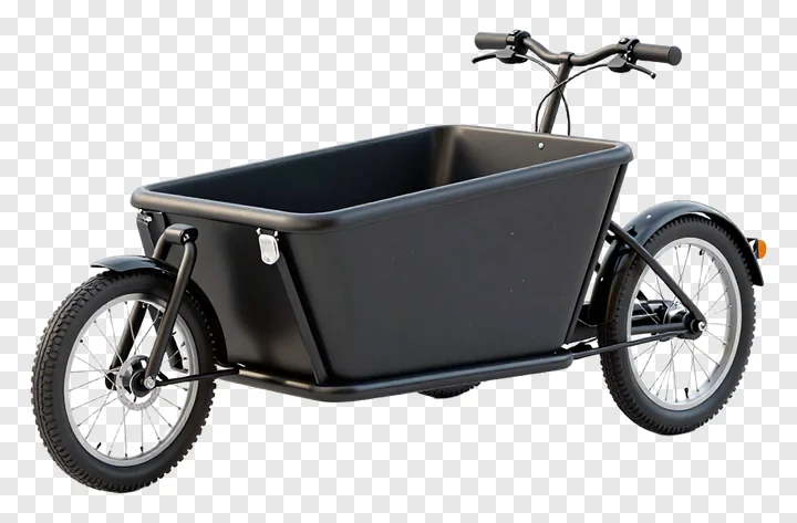 Cargo bike with large black box-style container.