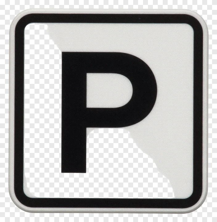 Black letter P in a square frame for vehicles zone.