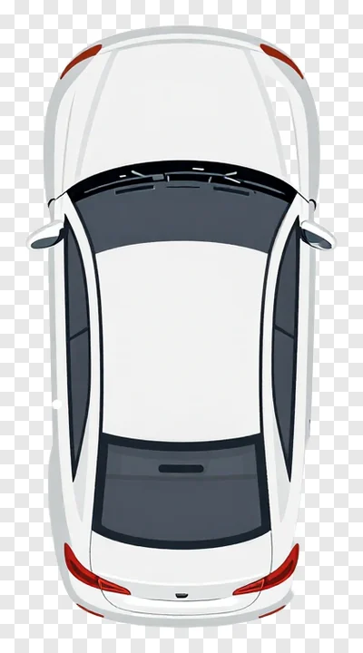Top view of a white vehicle with red taillights.