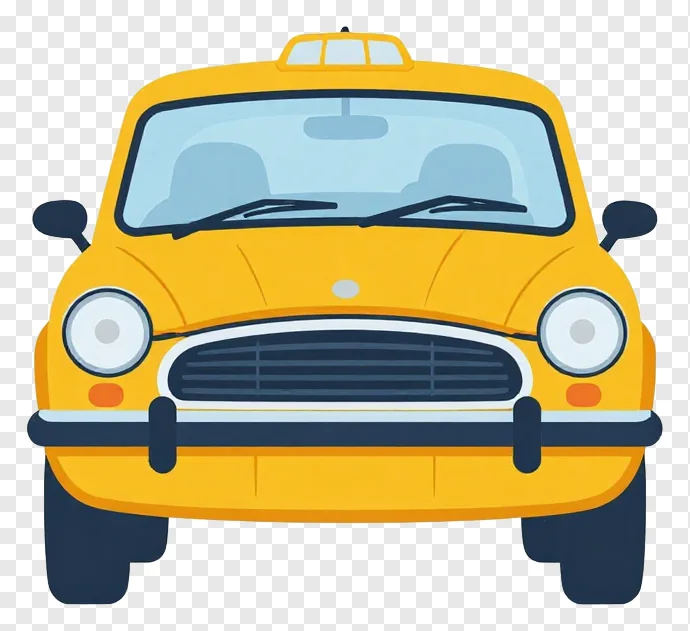 A cartoon-style yellow taxi viewed from the front.