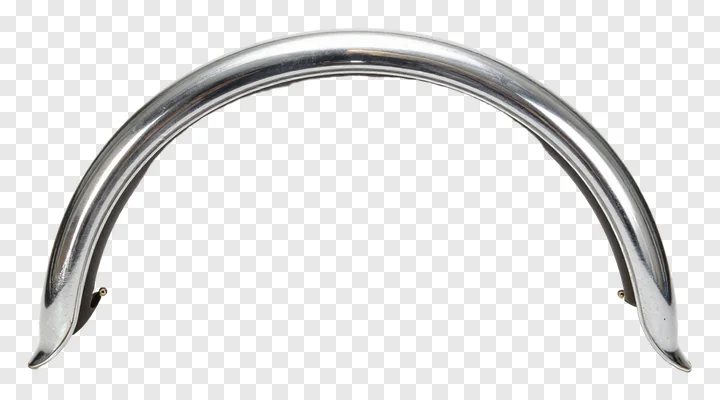 Chrome motorcycle fender with mounting bolts.