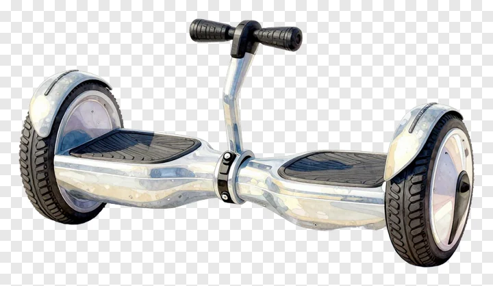 Chrome two-wheeled balance scooter with handlebars.