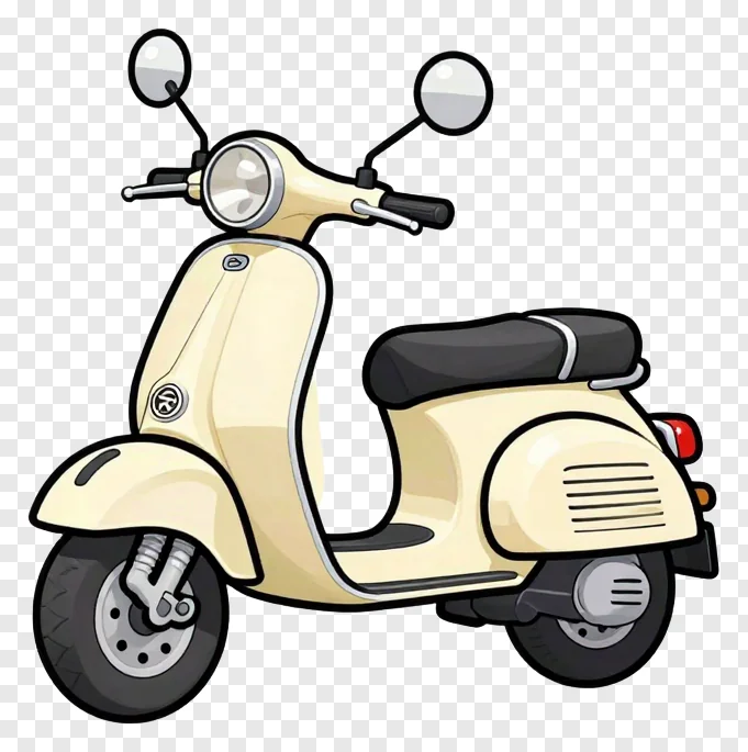 A cream vintage scooter with black seat.