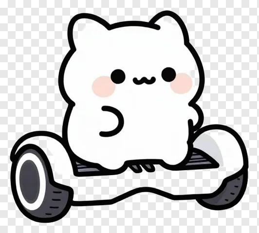 A cartoon cat riding a hoverboard.