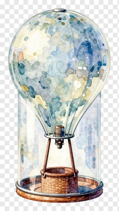 A hot air balloon inside a glass dome.