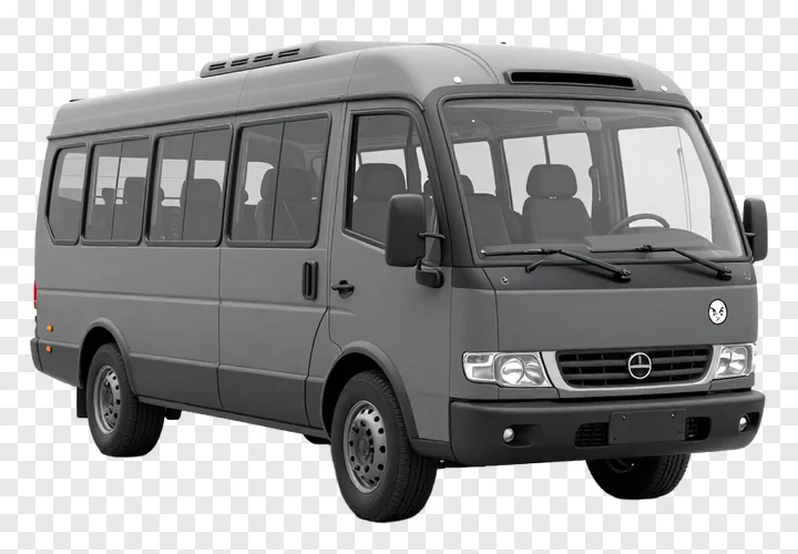 Gray minibus vehicle with visible side profile and windshield.