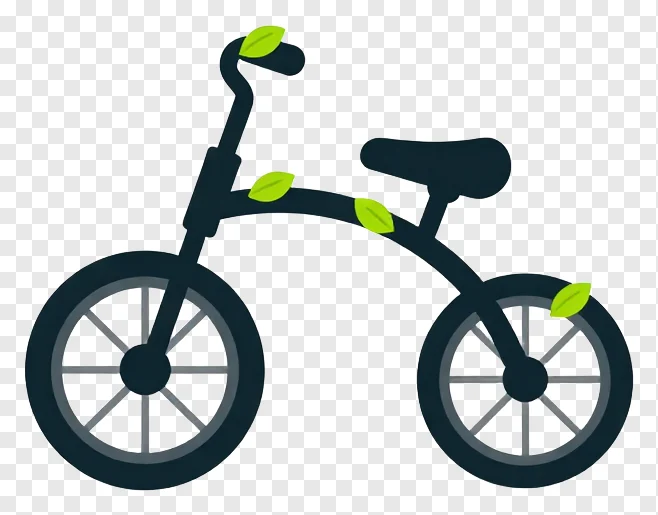 Tricycle decorated with green leaves on wheels and handlebars.