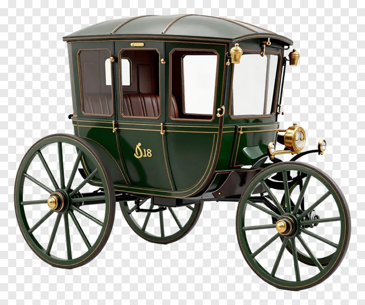 Vintage green horse-drawn carriage with golden accents.