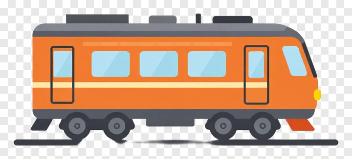 Orange train with yellow stripe on white background.