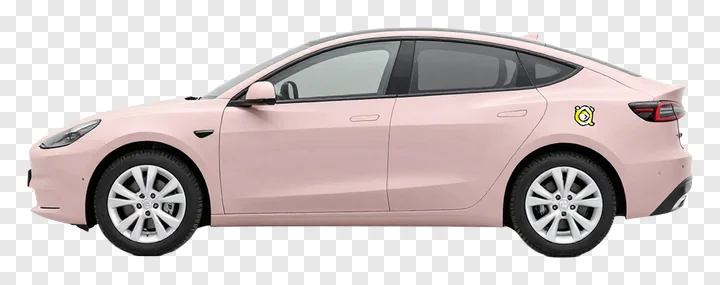 Side view of a pink car on a white background.