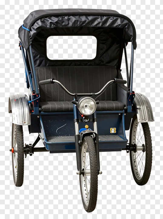 Front view of a covered rickshaw with headlights