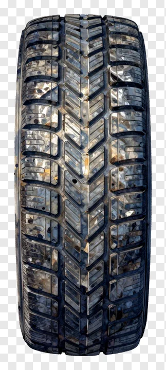 Close-up of a rubber tire tread pattern.