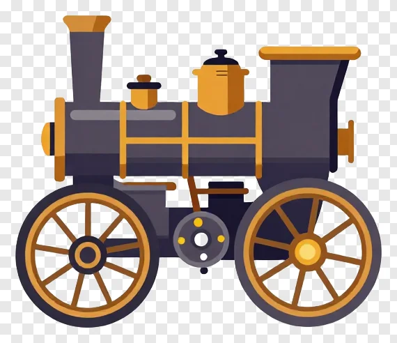 Illustration of a steampunk-style steam locomotive.