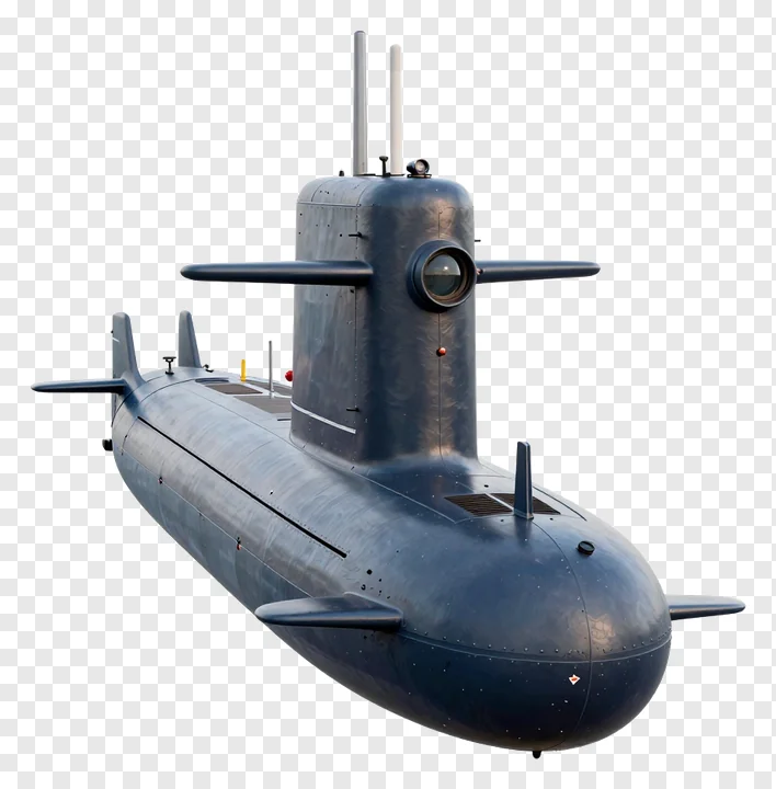 Dark-colored submarine viewed from the side with its conning tower visible.