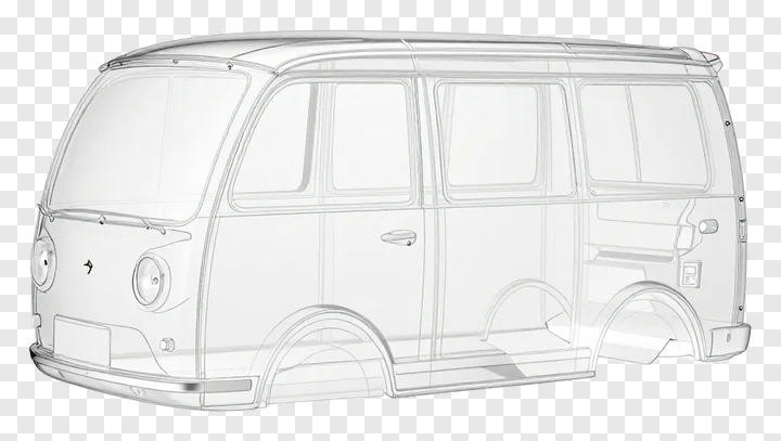 Transparent line drawing of a vintage-style van.