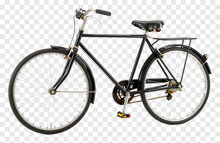 Black vintage-style bicycle with thin wire spokes on both wheels.